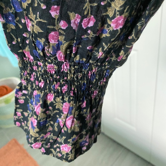NWT Free People Oversized Black Floral Tie Front Blouse Sz XS - Picture 4 of 10